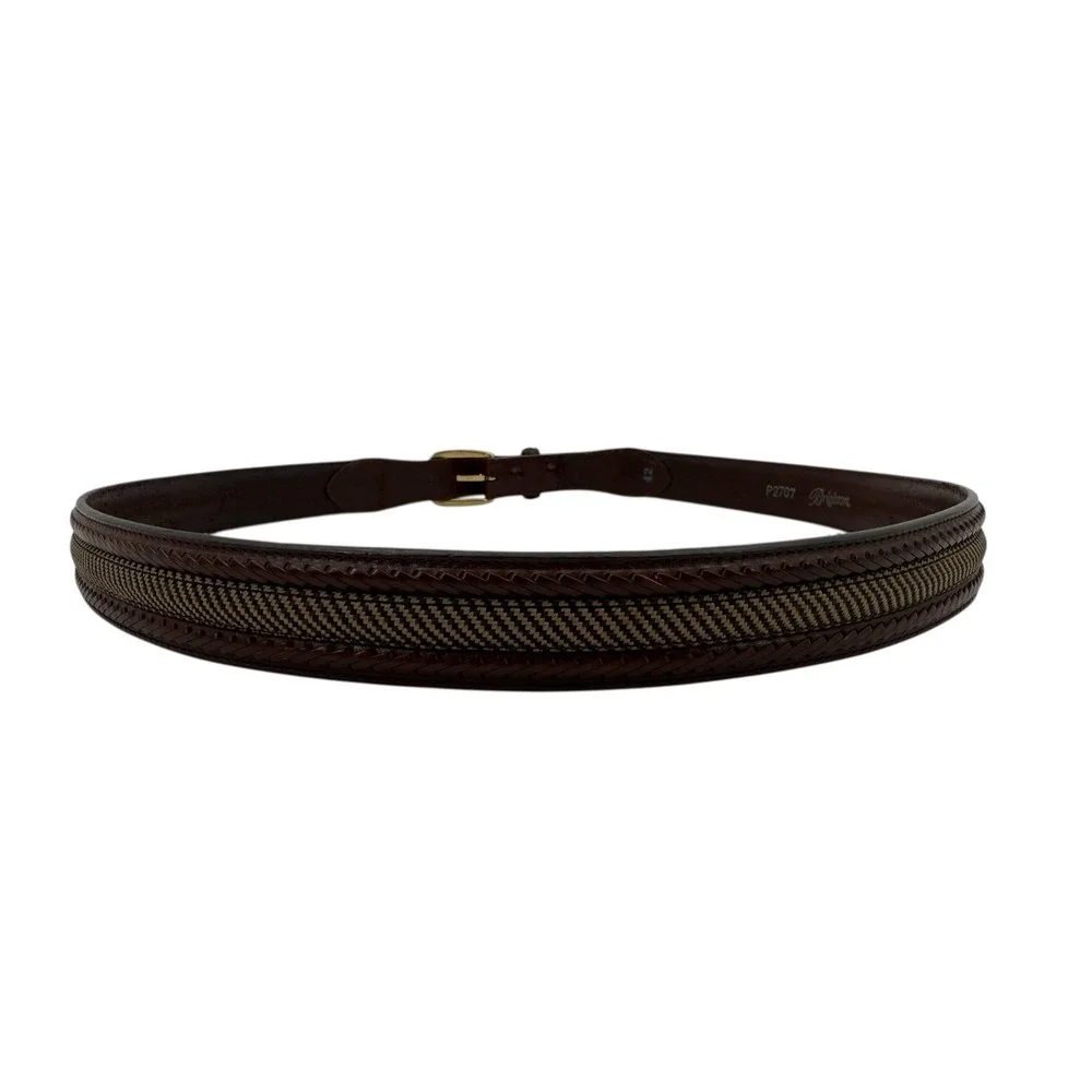 Brighton Brown Leather Belt Men's Size 42 Brass Buckle Braided Woven P2707